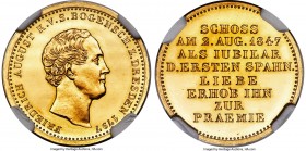 Saxony. Friedrich August II gold Proof Medallic Ducat 1847-Dated (1870) PR62 Cameo NGC, KM-Unl., Fr-2896, Schlumberger-850.2. Dated 1847, the type was...