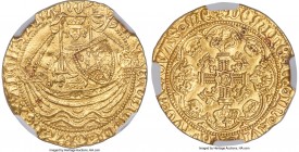 Henry VI (1st Reign, 1422-1461) gold 1/2 Noble ND (1422-1430) MS63 NGC, Tower mint, Lis mm, Annulet issue, S-1805, N-1417. 3.47gm. A thoroughly prime ...