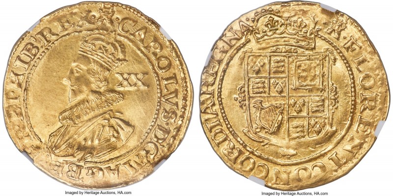 Charles I gold Unite ND (1627-1628) MS63 NGC, Tower mint under Charles, Castle m...