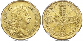 Charles II gold "Elephant" 2 Guineas 1664 AU53 NGC, KM425.2, S-3334. Elephant below bust. What may truly be considered to be a premium representative ...