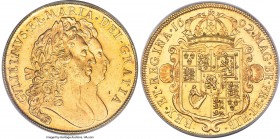 William & Mary gold 5 Guineas 1692 MS63 PCGS, KM479.1, S-3422, Schneider-462 (same obverse die). QVARTO edge. An almost mythical grade for such a larg...