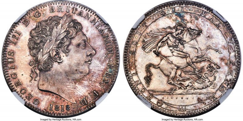 George III Crown 1818 MS66 NGC, KM675, S-3787. LVIII edge. An utterly impressive...