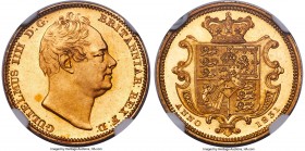 William IV gold Proof 1/2 Sovereign 1831 PR63 Cameo NGC, KM716, S-3830, W&R-267 (R3). Plain edge. Choice and displaying a veritable bloom of golden fr...