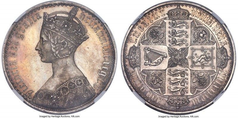 Victoria Proof "Gothic" Crown 1847 PR62 NGC, KM744, S-3883. UN DECIMO on edge. A...