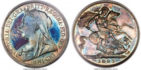 Victoria Proof Crown 1893 PR65 Cameo PCGS, KM783, S-3937. From a reported mintage of only 1,312 pieces. A true gem marked by a stunning array of blue ...