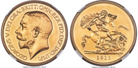 George V gold Proof 5 Pounds 1911 PR65 NGC, KM822, S-3994, W&R-414. Mintage: 2,812. A remarkable level of preservation for this instantly recognizable...