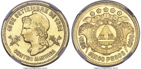 Republic gold 5 Pesos 1895/85 AU58 NGC, KM53, Fr-6. A major series rarity which saw only 20 reported examples struck for the date. Having experienced ...