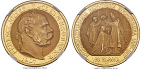 Franz Joseph I gold "Coronation Anniversary" 100 Korona 1907-KB MS66 NGC, Kremnitz mint, KM490, Fr-256, Husz-2213. Mintage: 10,897. A supremely popula...