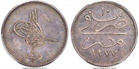 Ottoman Empire. Abdul Aziz silver Specimen Pattern 40 Para AH 1277 Year 10 (1869/1870) SP55 PCGS, Mint given as Misr (in Egypt), though struck in Pari...
