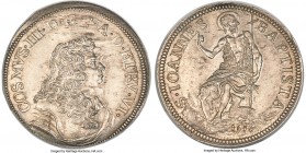 Tuscany. Cosimo III de'Medici Testone 1676 MS63 NGC, Florence mint, KM-Unl., CNI-XIIb.18, MIR-332/2 (R). Marvelous and instantly stunning, the surface...