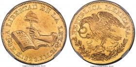 Republic gold "Hookneck" 8 Escudos 1823 Mo-JM AU Details (Cleaned) NGC, Mexico City mint, KM382.1, Fr-63, Onza-1994. Type 1; Snake's Tail Curved, Cap ...