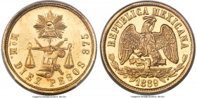 Republic gold 10 Pesos 1889 Mo-M MS61 Prooflike PCGS, Mexico City mint, KM413.7. Of extreme rarity, the sole certified piece by NGC or PCGS and only t...