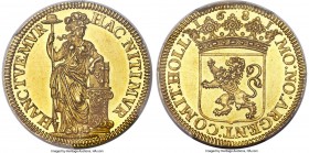 Holland. Provincial gold Specimen Off-Metal Gulden 1681 SP63 PCGS, KM61a, Delm-801 (R1), PW-Ho58.4. Struck to 5 Ducat weight. A captivating rendition ...