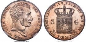 Willem I 3 Gulden 1823-B MS64 Prooflike NGC, Brussels mint, KM49, Schulman-255 (RRR). Palm branch privy mark. An impressive offering of this lesser-se...