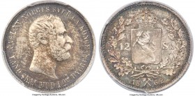 Carl XV Adolf 12 Skilling 1862 MS64 PCGS, Kongsberg mint, KM320, ABH-15. Of the utmost scarcity in this near-gem condition. This is the only example o...
