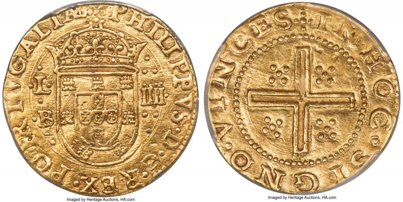 Philip II (Philip III of Spain) gold 4 Cruzados ND (1598-1620) AU55 PCGS, Lisbon...