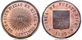 Spanish Colony. Alfonso XIII copper Specimen Pattern 10 Centimos 1890 SP65 Red and Brown PCGS, Barcelona mint, KM-XPn1. An inspiring pattern issue com...