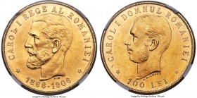 Carol I gold 100 Lei 1906-(b) MS61 NGC, Brussels mint, KM40, Stamb-67. One-year type struck to commemorate the 40th anniversary of Carol I's reign. A ...