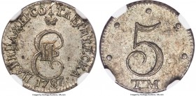Crimea. Catherine II silver 5 Kopecks 1787-TM MS62 NGC, Tauric mint, KM88 (Rare), Bit-1282 (R3), Ilyin-40 Rub., Petrov-50 Rub., Plate 40, 325 (Very Ra...