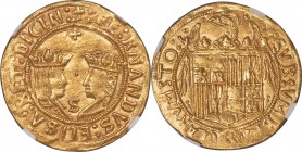 Ferdinand & Isabella (1474-1504) gold 2 Excelentes ND (from 1497)-S MS65 NGC, Seville mint, Cal-74, Cay-2928. 7.03gm. :+: FE: RNΛNDVS: ELISΛ: BET: DIC...