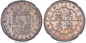 Philip V 8 Reales 1728 (Aqueduct)-F MS64 NGC, Segovia mint, KM336.1, Cal-915, Cay-9311. Large flan type. A phenomenally crisp rendition of this type t...