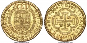 Philip V gold 8 Escudos 1723/1 (Aqueduct)-F MS62 NGC, Segovia mint, KM326, Cal-155. Visually sublime, unveiling surfaces glowing with cascading golden...