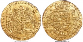 Tournai. Albert & Isabella gold 2 Souverain d'Or ND (1598-1621) AU58 PCGS, KM23.1, Fr-391 (under Belgium), Delm-439 (R2), Vanhoudt-612TO (R1). 11.03gm...
