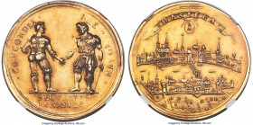 Basel. Canton gold "Quelling of Riots" Medal of 5 Ducats 1691 AU58 NGC, SM-1058, Winterstein-212a. 17.10gm. Commemorating federal peacemaking in Basel...