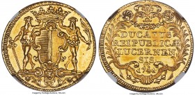Lucerne. Canton gold Ducat 1741 MS64 NGC, KM62, Fr-323, HMZ-2-648d. The single finest certified example of this rare issue, which has a mere two examp...