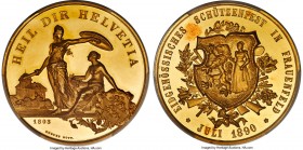 Confederation gold Specimen "Thurgau-Frauenfeld Shooting Festival" Medal 1890 SP62 PCGS, Richter-1250a. 45mm. 69.44gm. Mintage: 119. Struck on a mesme...