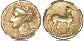 ZEUGITANA. Carthage. Ca. 320-280 BC. EL stater (19mm, 7.43 gm, 12h). NGC VF 5/5 - 3/5, light graffito, brushed. Bust of Tanit left, hair wreathed with...