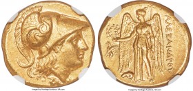MACEDONIAN KINGDOM. Alexander III the Great (336-323 BC). AV stater (18mm, 8.60 gm, 12h). NGC Choice AU 5/5 - 4/5, Fine Style, edge scrape. Lifetime i...