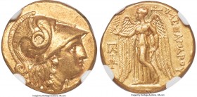 MACEDONIAN KINGDOM. Alexander III the Great (336-323 BC). AV stater (18mm, 8.50 gm, 11h). NGC AU 5/5 - 4/5. Posthumous issue of Colophon, ca. 319-310 ...