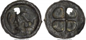 SCYTHIA. Olbia. Ca. 460-440 BC. AE large aes grave (75mm, 159.23 gm, 12h). Fine, underwater find. Head of Athena left, wearing crested attic helmet; d...