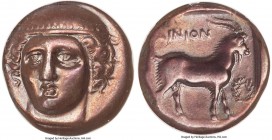 THRACE. Aenus. Ca. 405-356 BC. AR tetradrachm (23mm, 15.64 gm, 12h). NGC XF 4/5 - 2/5, burnished. Chian standard. Head of Hermes facing, turned slight...