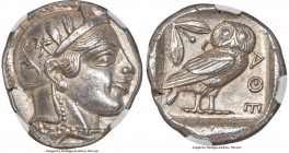 ATTICA. Athens. Ca. 455-440 BC. AR tetradrachm (24mm, 17.15 gm, 7h). NGC Choice AU S 5/5 - 5/5. Early transitional issue. Head of Athena right, wearin...