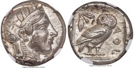 ATTICA. Athens. Ca. 455-440 BC. AR tetradrachm (24mm, 17.19 gm, 7h). NGC AU 5/5 - 4/5, Fine Style. Early transitional issue. Head of Athena right, wea...