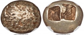IONIA. Uncertain mint. Ca. 650-600 BC. EL third-stater or trite (12mm, 4.70 gm). NGC Choice VF 5/5 - 4/5. Period of the Artemision Find. Roughened con...
