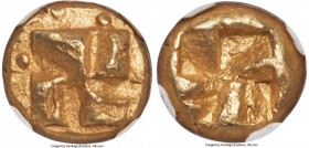 IONIA. Uncertain mint. Ca. 625-550 BC. EL sixth-stater or hecte (10mm, 2.72 gm). NGC AU 5/5 - 4/5. Milesian standard. Tetraskelion pattern on raised s...