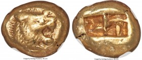 LYDIAN KINGDOM. Alyattes or Walwet (ca. 610-546 BC). EL third-stater or trite (12mm, 4.74 gm). NGC Choice VF 5/5 - 5/5. Uninscribed, Lydo-Milesian sta...