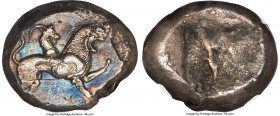 ASIA MINOR. Uncertain mint. 5th century BC. AR drachm or hemistater (16mm, 6.18 gm). NGC Choice AU 4/5 - 3/5, marks. Uncertain standard. Roaring chime...