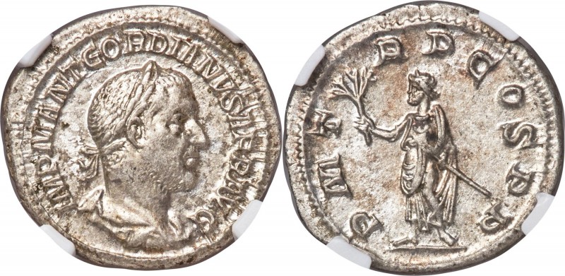 Gordian I Africanus (March-April AD 238). AR denarius (20mm, 2.72 gm, 6h). NGC A...