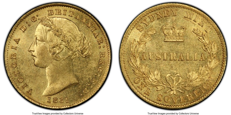 Victoria gold Sovereign 1861-SYDNEY MS60 PCGS, Sydney mint, KM4. A conditional r...