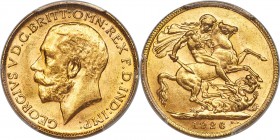 George V gold Sovereign 1926-P MS63 PCGS, Perth mint, KM29, S-4001. Choice, with silky golden luster enhancing the visual presentation.

HID09801242...
