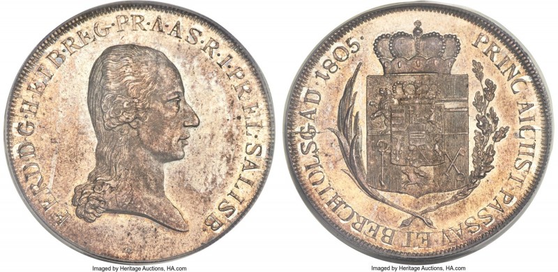 Salzburg. Ferdinand Taler 1805-M MS64 PCGS, Milan mint, KM497, Dav-44. A lesser-...