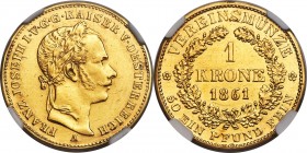 Franz Joseph I gold Krone 1861-A AU Details (Removed From Jewelry) NGC, Vienna mint, KM2253, Fr-496, J-315. Mintage: 2,010. A notable rarity both in t...