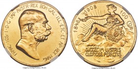 Franz Joseph I gold Proof 100 Corona 1908 PR61 NGC, Kremnitz mint, KM2812, Fr-514. Struck in honor of the 60th anniversary of Franz Joseph's reign. A ...