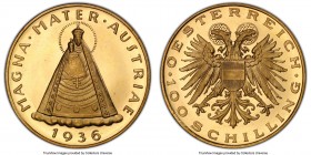 Republic gold Prooflike 100 Schilling 1936 PL64+ PCGS, Vienna mint, KM2857, Fr-522. Distinctly finer than the typical example of this Prooflike issue,...