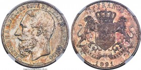 Belgian Colony. Leopold II 5 Francs 1891 MS63 NGC, Brussels mint, KM8.1, Dav-10, Dupriez-72, Bogaert-Unl. Mintage: 30,000. The second lowest mintage a...