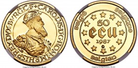 Baudouin gold Proof "Treaty of Rome Anniversary" 50 Ecu 1987 PR69 Ultra Cameo NGC, KM167, Fr-427. A sharply mirrored specimen showcasing a complete ca...